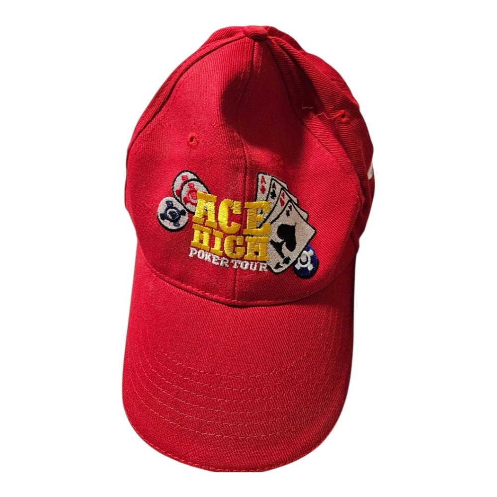 Ace High Poker Tour Red Embroidered Baseball Cap Adjustable Strap